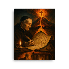 Athanasius Kircher decoding Egypt beneath volcano cross section canvas print on a plain backdrop in size 16"x20".