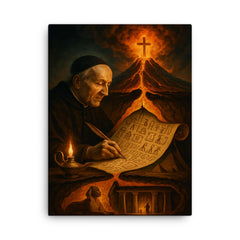 Athanasius Kircher decoding Egypt beneath volcano cross section canvas print on a plain backdrop in size 18"x24".