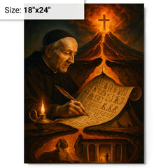 Athanasius Kircher decoding Egypt beneath volcano cross section metal print on a plain backdrop in size 18"x24".