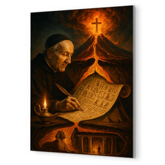 Athanasius Kircher decoding Egypt beneath volcano cross section metal print mockup