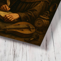 Athanasius Kircher surrounded by strange instruments metal print mockup