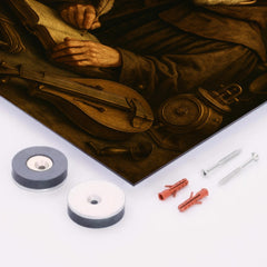 Athanasius Kircher surrounded by strange instruments metal print mockup