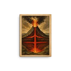 Athanasius Kircher volcano cross section study canvas print on a plain backdrop in size 12"x16".