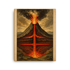 Athanasius Kircher volcano cross section study canvas print on a plain backdrop in size 16"x20".