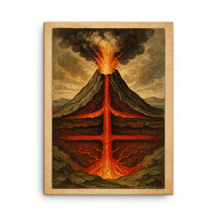 Athanasius Kircher volcano cross section study canvas print on a plain backdrop in size 18"x24".