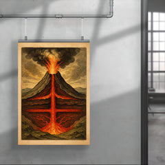 Athanasius Kircher volcano cross section study poster 4
