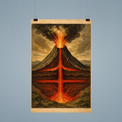 Athanasius Kircher volcano cross section study poster 9