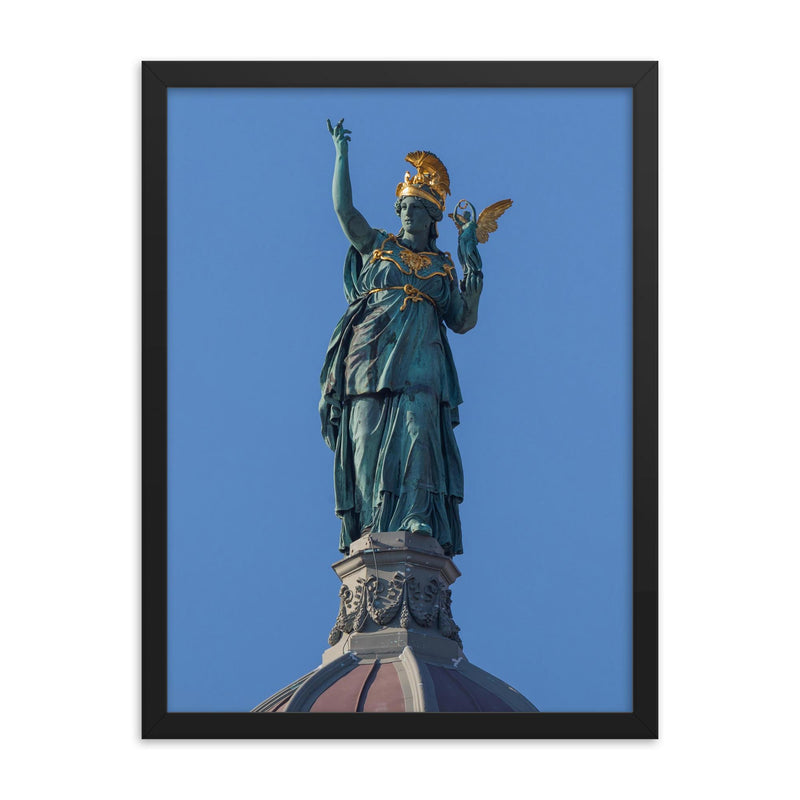 Athena by Johannes Benk framed print on a plain backdrop in size 18