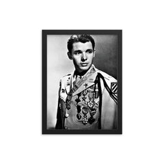 Audie Murphy framed print on a plain backdrop in size 12"x16".