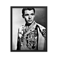 Audie Murphy framed print on a plain backdrop in size 16"x20".