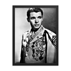 Audie Murphy framed print on a plain backdrop in size 18"x24".