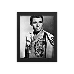 Audie Murphy framed print on a plain backdrop in size 8"x10".