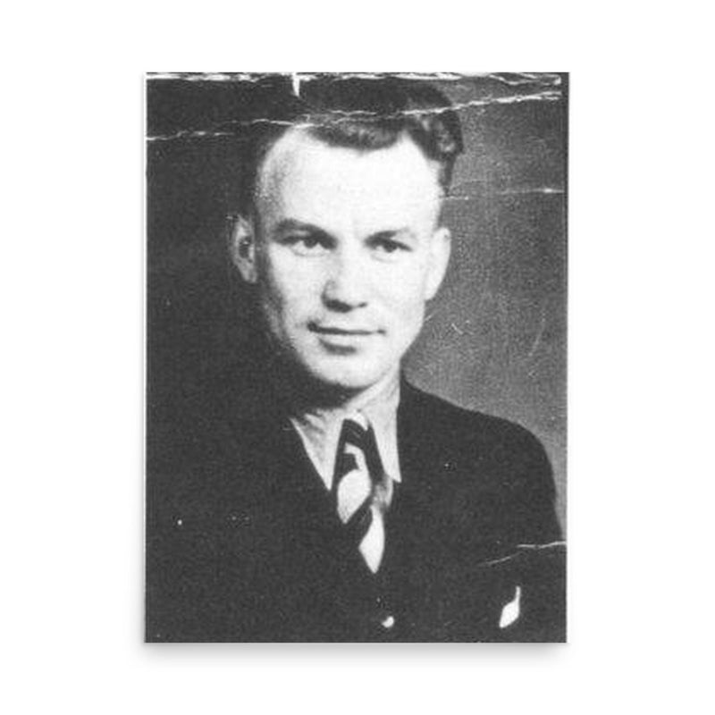 August Landmesser poster on a plain backdrop in size 18