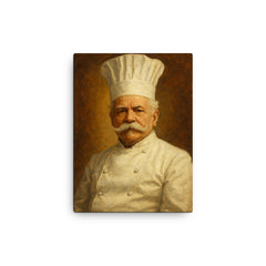 Auguste Escoffier canvas print on a plain backdrop in size 12"x16".