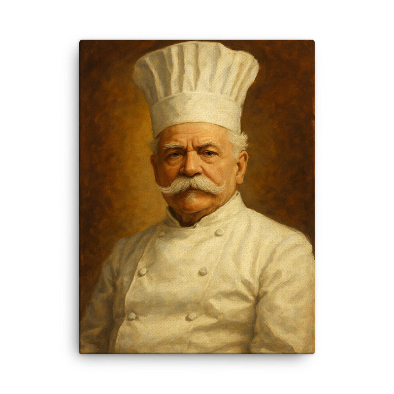 Auguste Escoffier canvas print on a plain backdrop in size 18