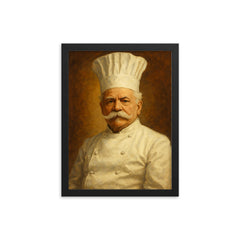 Auguste Escoffier framed print on a plain backdrop in size 12"x16".