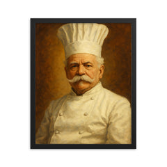 Auguste Escoffier framed print on a plain backdrop in size 16"x20".