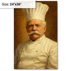 Auguste Escoffier metal print on a plain backdrop in size 24"x36".