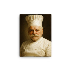 Auguste Escoffier portrait canvas print on a plain backdrop in size 12"x16".