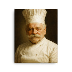 Auguste Escoffier portrait canvas print on a plain backdrop in size 16"x20".