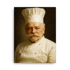 Auguste Escoffier portrait canvas print on a plain backdrop in size 18"x24".
