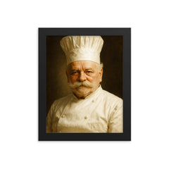 Auguste Escoffier portrait framed print on a plain backdrop in size 8"x10".