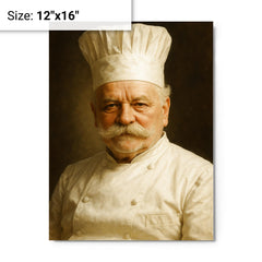 Auguste Escoffier portrait metal print on a plain backdrop in size 12"x16".