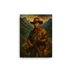 Augusto Cesar Sandino in mountain guerrilla camp canvas print on a plain backdrop in size 12"x16".