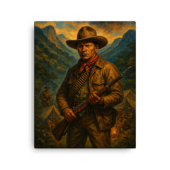 Augusto Cesar Sandino in mountain guerrilla camp canvas print on a plain backdrop in size 16"x20".
