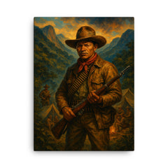 Augusto Cesar Sandino in mountain guerrilla camp canvas print on a plain backdrop in size 18"x24".