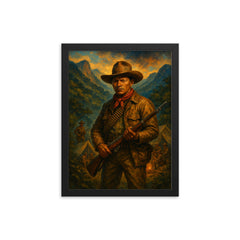 Augusto Cesar Sandino in mountain guerrilla camp framed print on a plain backdrop in size 12"x16".