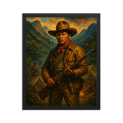 Augusto Cesar Sandino in mountain guerrilla camp framed print on a plain backdrop in size 16"x20".