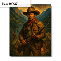 Augusto Cesar Sandino in mountain guerrilla camp metal print on a plain backdrop in size 16"x20".