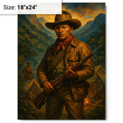 Augusto Cesar Sandino in mountain guerrilla camp metal print on a plain backdrop in size 18"x24".