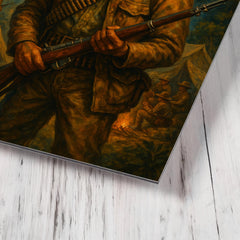 Augusto Cesar Sandino in mountain guerrilla camp metal print mockup