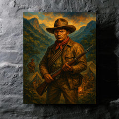 Augusto Cesar Sandino in mountain guerrilla camp metal print mockup