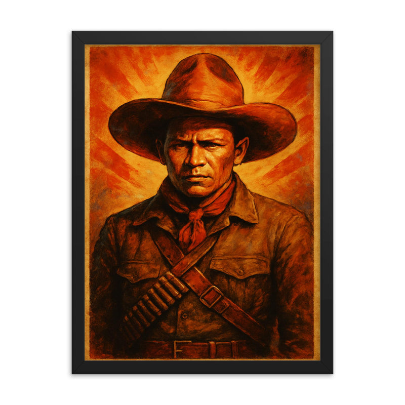 Augusto Sandino framed print on a plain backdrop in size 18