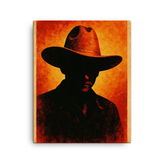 Augusto Sandino hat and silhouette canvas print on a plain backdrop in size 16"x20".