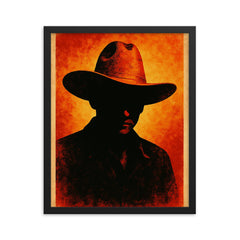 Augusto Sandino hat and silhouette framed print on a plain backdrop in size 16"x20".