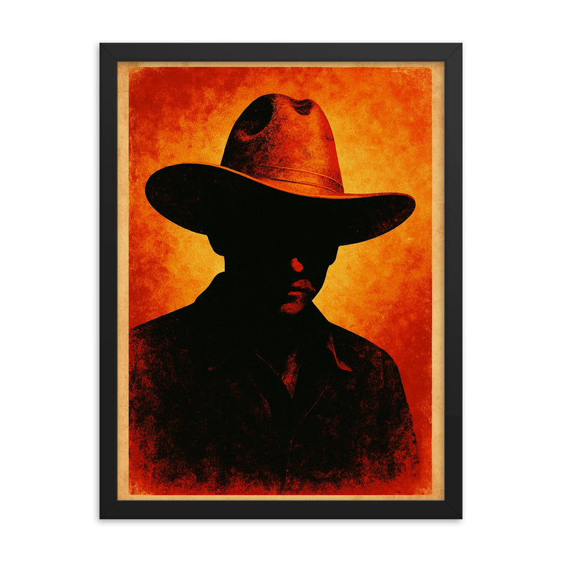 Augusto Sandino hat and silhouette framed print on a plain backdrop in size 18