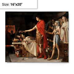 Augustus at the Tomb of Alexander the Great by Lionel Royer metal print on a plain backdrop in size 16"x20".