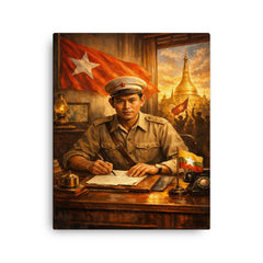 Aung San at Burmese independence desk canvas print on a plain backdrop in size 16"x20".