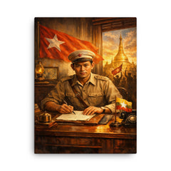 Aung San at Burmese independence desk canvas print on a plain backdrop in size 18"x24".