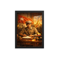 Aung San at Burmese independence desk framed print on a plain backdrop in size 12"x16".