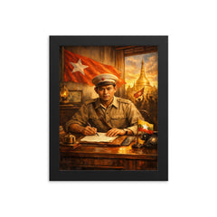 Aung San at Burmese independence desk framed print on a plain backdrop in size 8"x10".