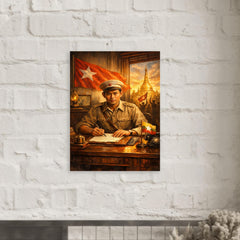 Aung San at Burmese independence desk metal print mockup