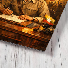 Aung San at Burmese independence desk metal print mockup