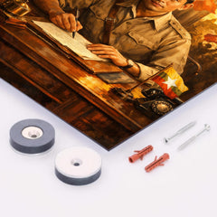 Aung San at Burmese independence desk metal print mockup