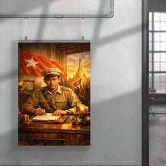 Aung San at Burmese independence desk poster 4