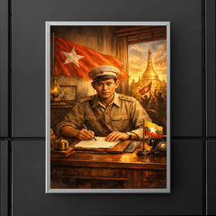 Aung San at Burmese independence desk poster 5